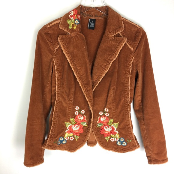 Embroidered Chocolate Brown Corduroy Jacket - Picture 1 of 6